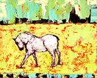 Patterned Field with White Horse No 2 16x20